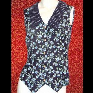 BRITLAND VINTAGE 80s navy floral vest blouse S M⤵️🕘